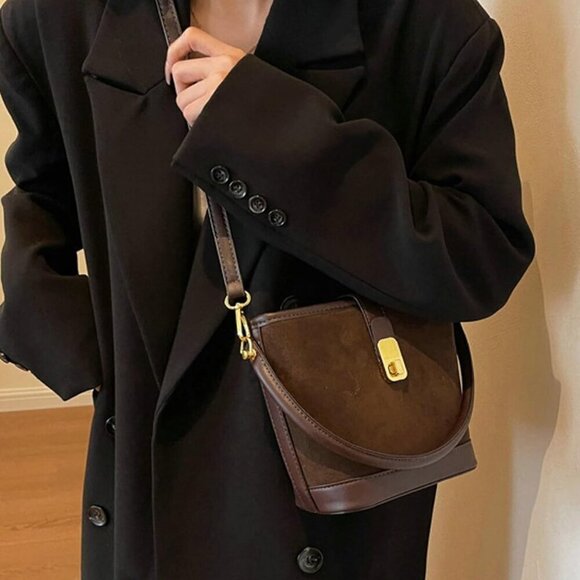 Suede Buckle Bag for Women Vintage Small Crossbody Shoulder Purse - Picture 3 of 7